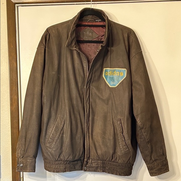 adidas Other - ADIDAS SQUAD 204 AIRBORNE VINTAGE LEATHER BOMBER JACKET IN BROWN SZ L